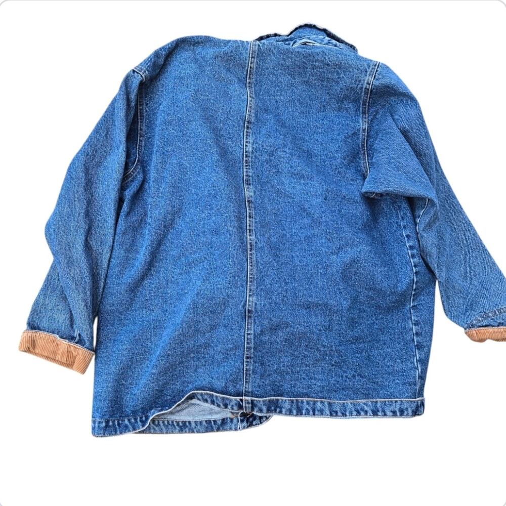 Eddie Bauer Blue Denim Jacket with Tan Accents and removable flannel lining - Picture 2 of 11